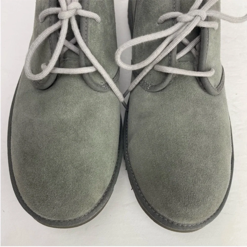 UGG Neumel Charcoal Gray Suede Leather Shearling Lace Up Warm Cozy Ankle Boots
